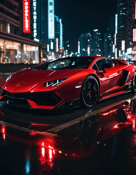 Red Lamborghini In Cyberpunk Cityscape Stable Diffusion Online