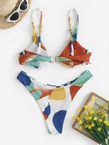 Zaful Ribbed Colorblock Monowire Bikini Swimwear In White Zaful