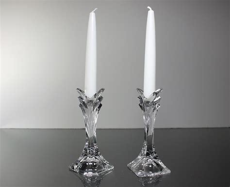 Mikasa Crystal Candlesticks Deco Tware 5 Inch Tall Candle Holders Pair Clear Glass