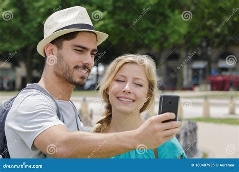 Couple In Love Taking Selfies While Traveling Stock Image Image Of