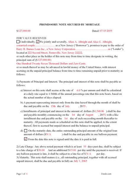 Monmouth County Mortgage Secured and Promissory Note Form | New Jersey | Deeds.com