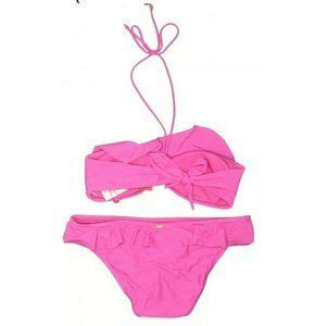 SOFIA By ViX Swim Sofia By Vix Bikini Piece Set Bathing Suit Hot Pink Ruffle Halter