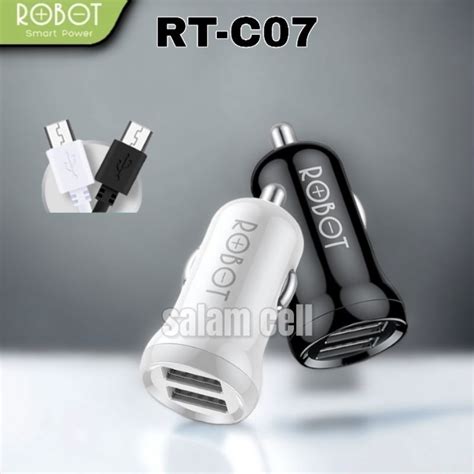 Jual Charger Mobil ROBOT RT C07 2 4A Dual Usb Bonus Kabel Data Micro