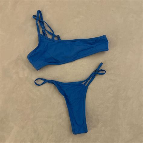 SHEIN Blue Bikini Size Medium Small Discoloring On Depop