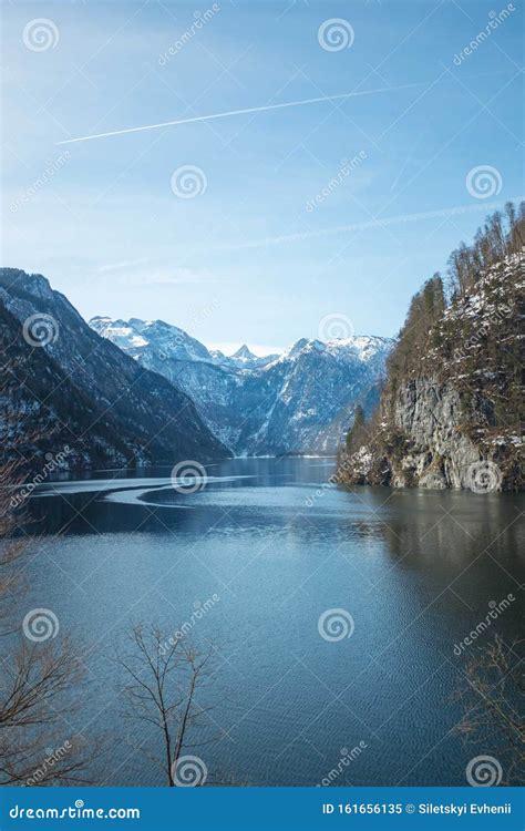 Winter Morning at the Lake Konigssee, Some Snow on the Mountains, Sunny ...