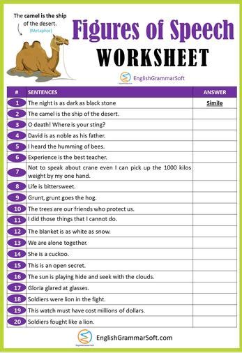 Figurative Language Worksheets Definition Examples