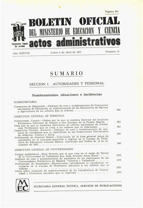 Boletín Oficial del Ministerio de Educación y Ciencia año 1977-2. Actos