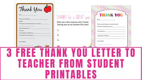 Free Thank You Letter To Teacher From Student Printables