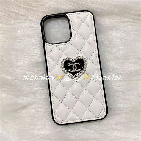 Chanel Iphone 14 Pro Max Plus Case Leather Luxury Shine Logo Heart