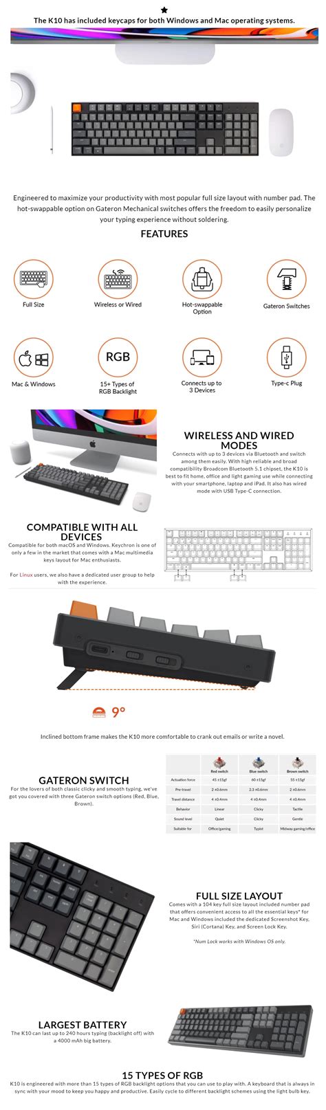 Keychron K Bluetooth Wireless Hot Swappable RGB Backlit Aluminium Frame Keys Mechanical