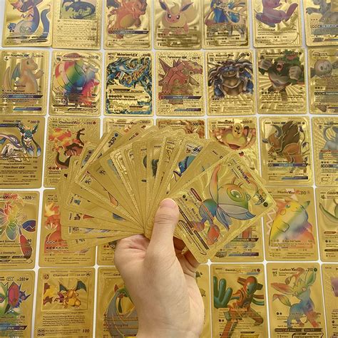 Metal Gold Pokemon Cards Box Collection Charizard Pikachu Toy Ts