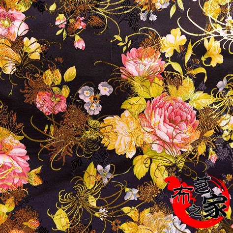 Buy Gold Floral Black Brocade Fabric Damask Jacquard