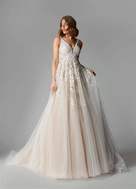 Azazie Sorella Diamond White Nude A Line V Neck Sequins Tulle Dress Azazie