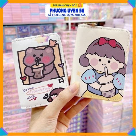Ví Mini Cute Tông Màu Be Hot Trend Nhỏ Gọn Bỏ Túi Ví Gấu Dâu Ví Dáng