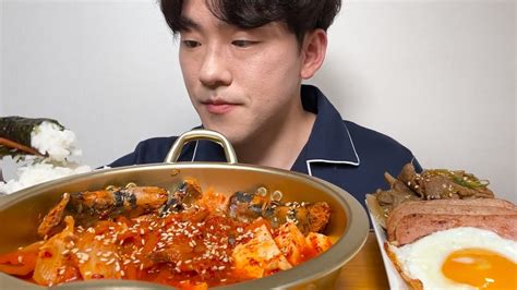 SUB 흰쌀밥 김에 싸서 꽁치김치찜에 풍덩 묵은지김치찜 리얼사운드 리얼먹방 Steamed saury kimchi Korean