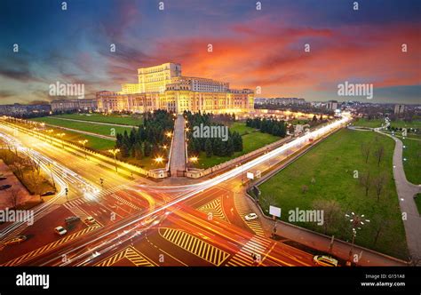 Bucharest Aerial View of Parliament Palace at Sunset Stock Photo - Alamy