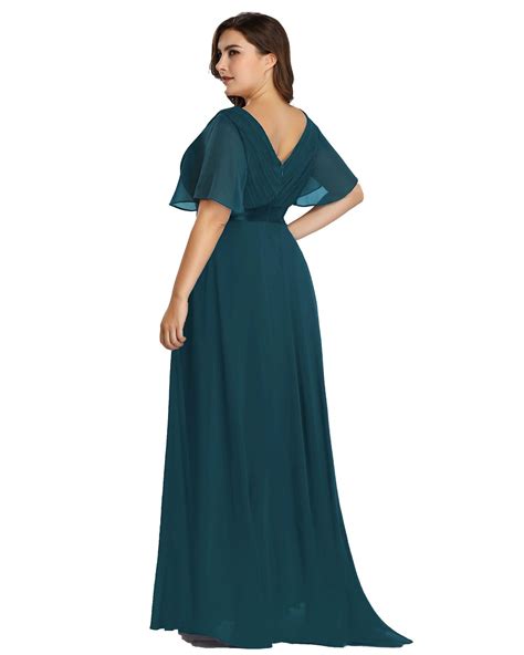 Long Chiffon Empire Waist Bridesmaid Dress with Short Flutter Sleeves