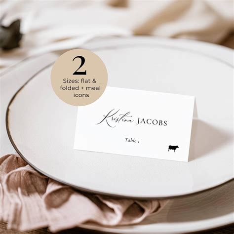 Wedding Place Cards With Meal Indicator Modern Table Name Card