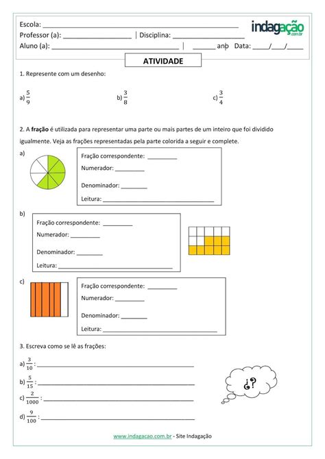 Atividade sobre Frações Matemática 4º ano pronta para imprimir