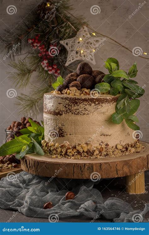 Delicious Naked Coffee And Hazelnuts Cake Stock Photo Image Of Decorate Cafe