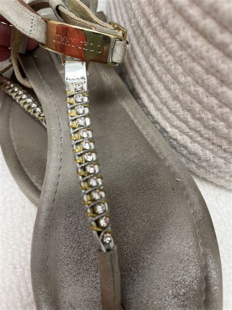 JIMMY CHOO London Crystal Bling Gold Thong Sandal Fla Gem