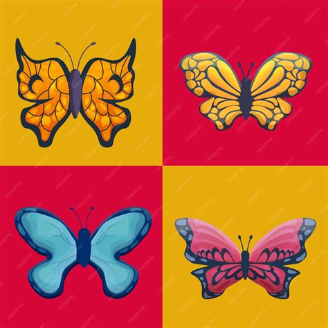 Conjunto de desenhos animados de borboletas fofas vetoriais | Vetor Premium