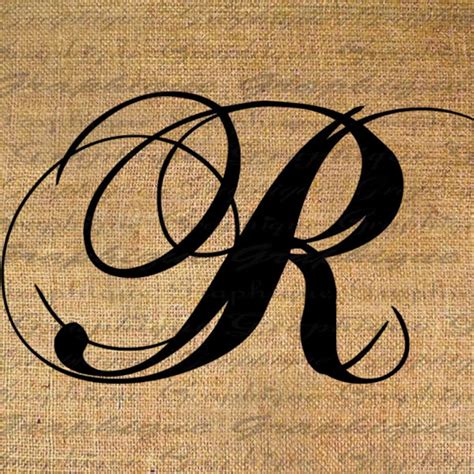 Monogram Initial Letter R Digital Collage Sheet Burlap Digital Etsy