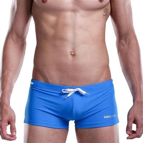 Maillot de bain Desmiit S404 Blue B Caleçon sexy gay Boxer pour la plage Homme Blanc