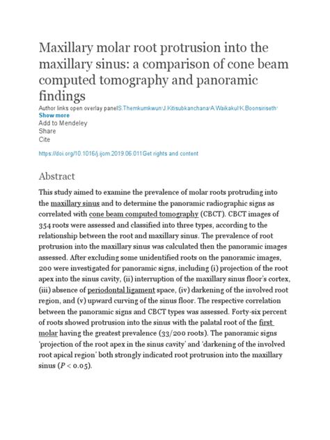 Maxillary Molar Root Protrusion Into The Maxillary Sinus Pdf