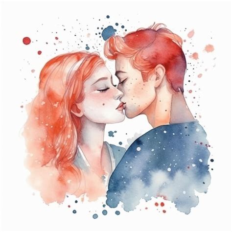 Pintura Em Aquarela De Um Casal Se Beijando Foto Premium