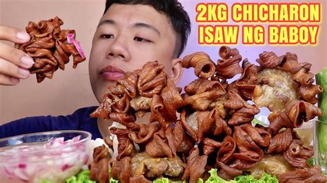 Crispy Chicharon Isaw Ng Baboy Mukbang Chicharon Mukbang Pinoy