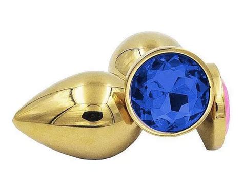 Plug Anal Dourado De A O Redondo Tamanho M Azul Mercadolivre
