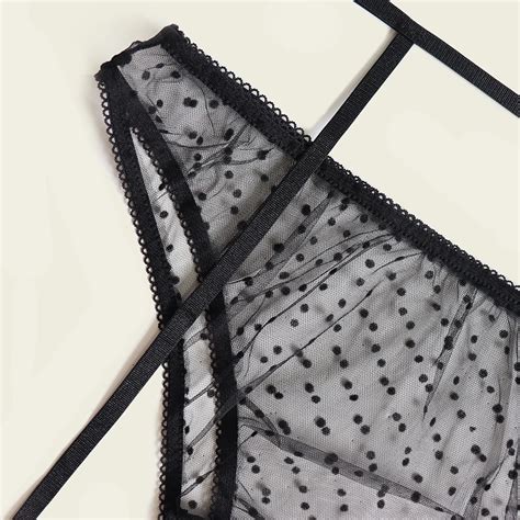 Sexy Female Three Point Sexy Lace Perspective Dot Suit Garter Temptation Sexy Lingerie For