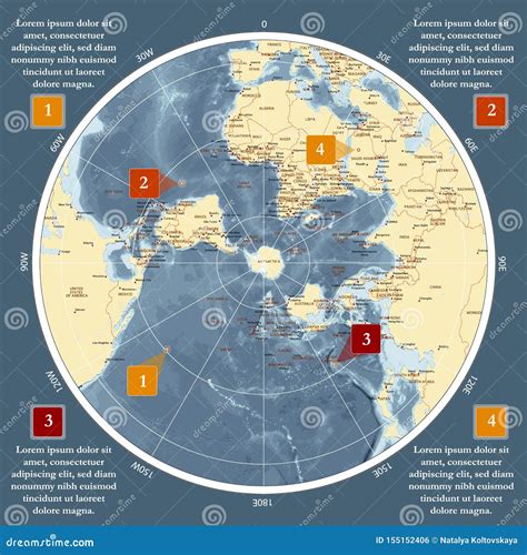 Carte Du Monde Dans La Projection Polaire Avec La Grille Centre