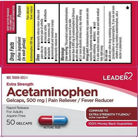 Leader Acetaminophen Rapid Release Gelcap 500mg 50ct 096295132335a259