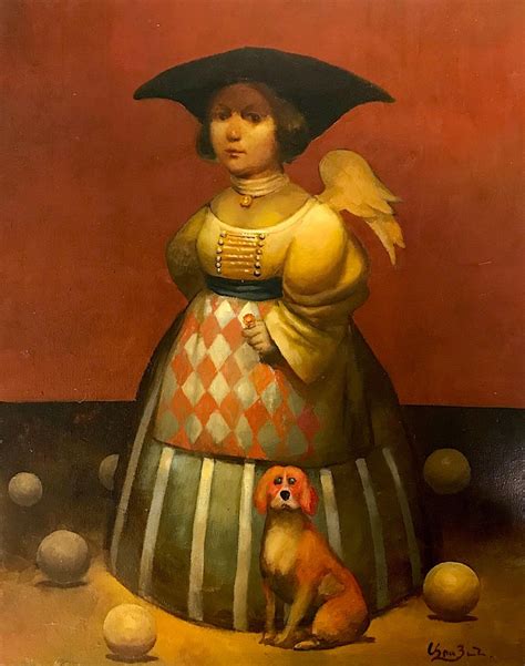 Ashot Yan - Lady with a red Dog, Figurative Surrealism, Original oil ...