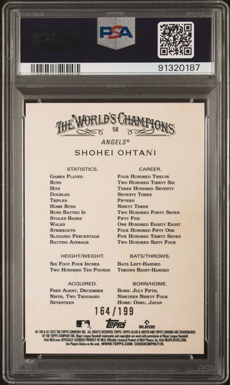 2022 Topps Allen Ginter Chrome Shohei Ohtani 199 PSA 10 EBay