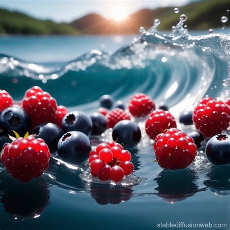 Wild Berries Caught In Water Wave Stable Diffusion Online