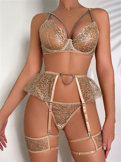 Dessous BHs BH für Frau Nude Polyester Spitze 3 teilige sexy heiße Unterwäsche Milanoo