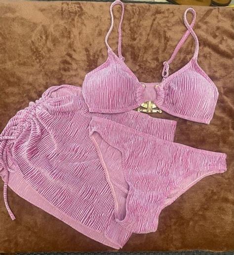 Pink Corduroy 3 Bikini Set Women S Fashion Swimwear Bikinis Swimsuits On Carousell