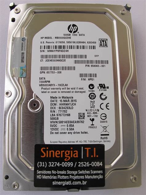 658083 001 HD HP 500GB SATA 6Gb S Enterprise 7 2K LFF 3 5in Hot Plug Para Servidor