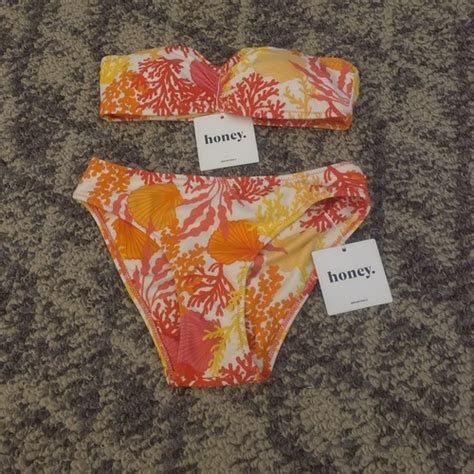 Honey Swim Strapless Bikini Seashell Print XS Orange Red EBay