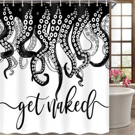 Funny Get Naked Shower Curtains Black And White Bathroom Curtains