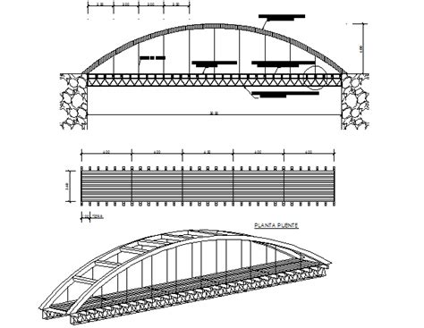 Plan, elevation and section bridge plan detail dwg file - Cadbull