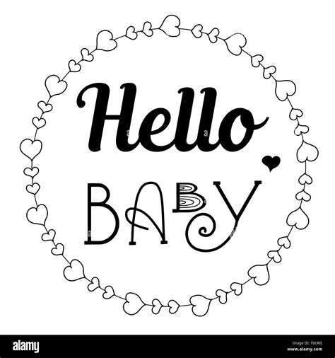 Hand Drawn Lettering Hello Baby And Cute Wreath For Baby Shower Print