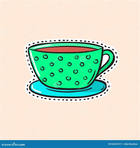 Tea Cup Sticker Stock Vector Illustration Of Cafe Cappuccino 95223727