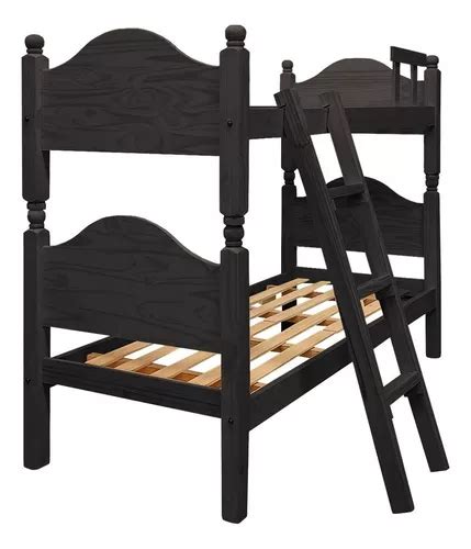 Cama Cucheta 1 Plaza Resistente Madera Pino Sari Solido Color Negro