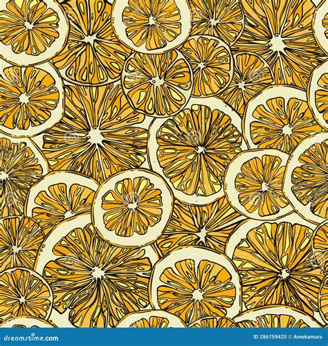 Seamless Pattern with Hand Drawing Cut Oranges Stock Vector