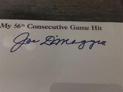 Joe Dimaggio Autographed Th Consecutive Game Hit Streak