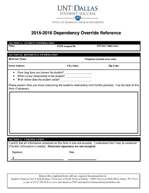 Fillable Online 2015 2016 Dependency Override Reference Fax Email Print